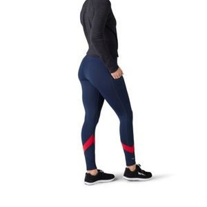 Smartwool Merino Sport Fleece Colorblock Tights, Deep Navy/Red, Size S